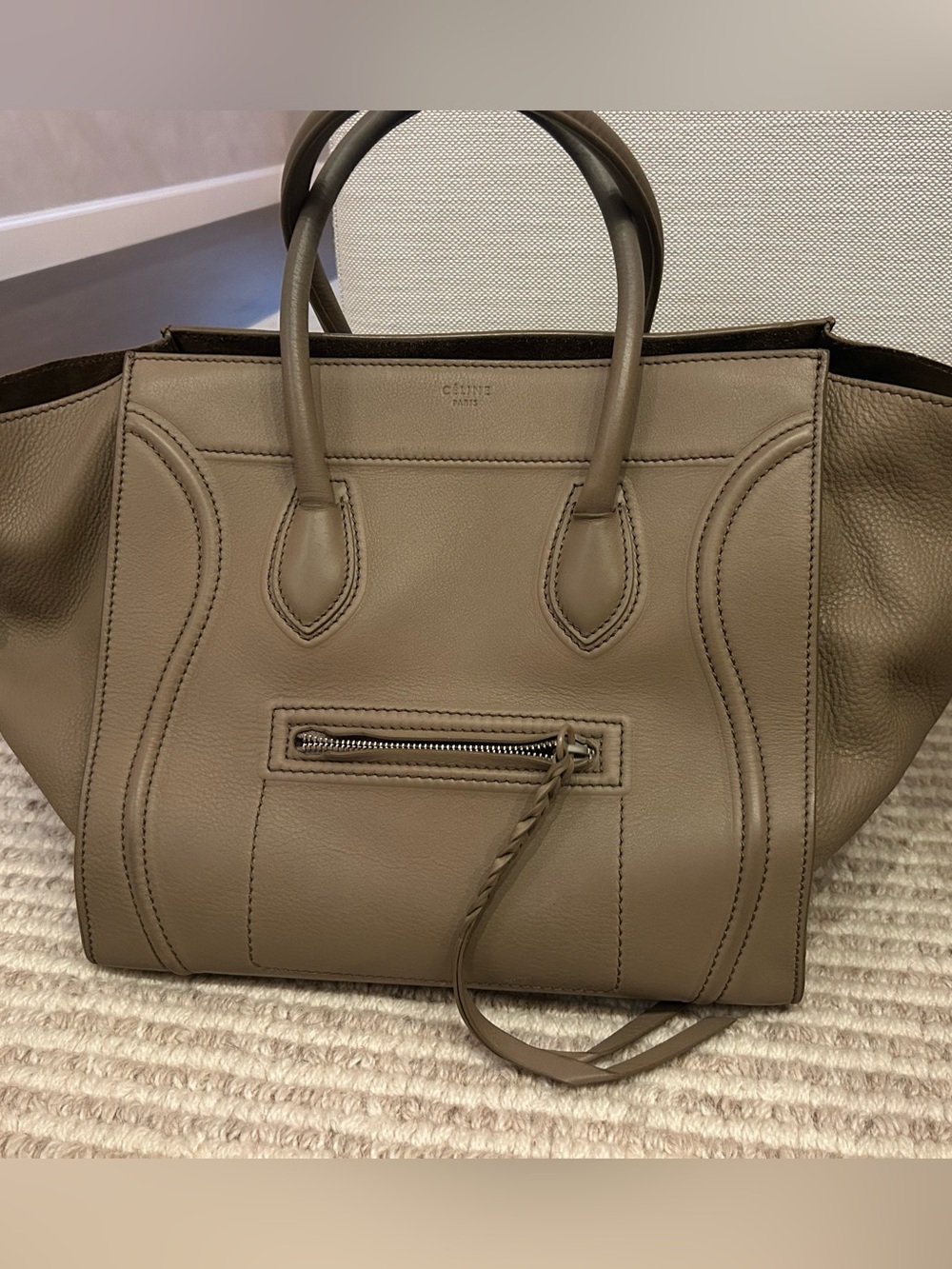 Celine Taupe Leather Luggage Phantom with Braided Zip Pull - Picture 1 of 4